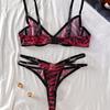 Sexy Women Underwear Set Europe Ultra Thin Zebra-stripe Brassiere Hollow Temptation Classic Bandage Underwire Push Up Bra Set