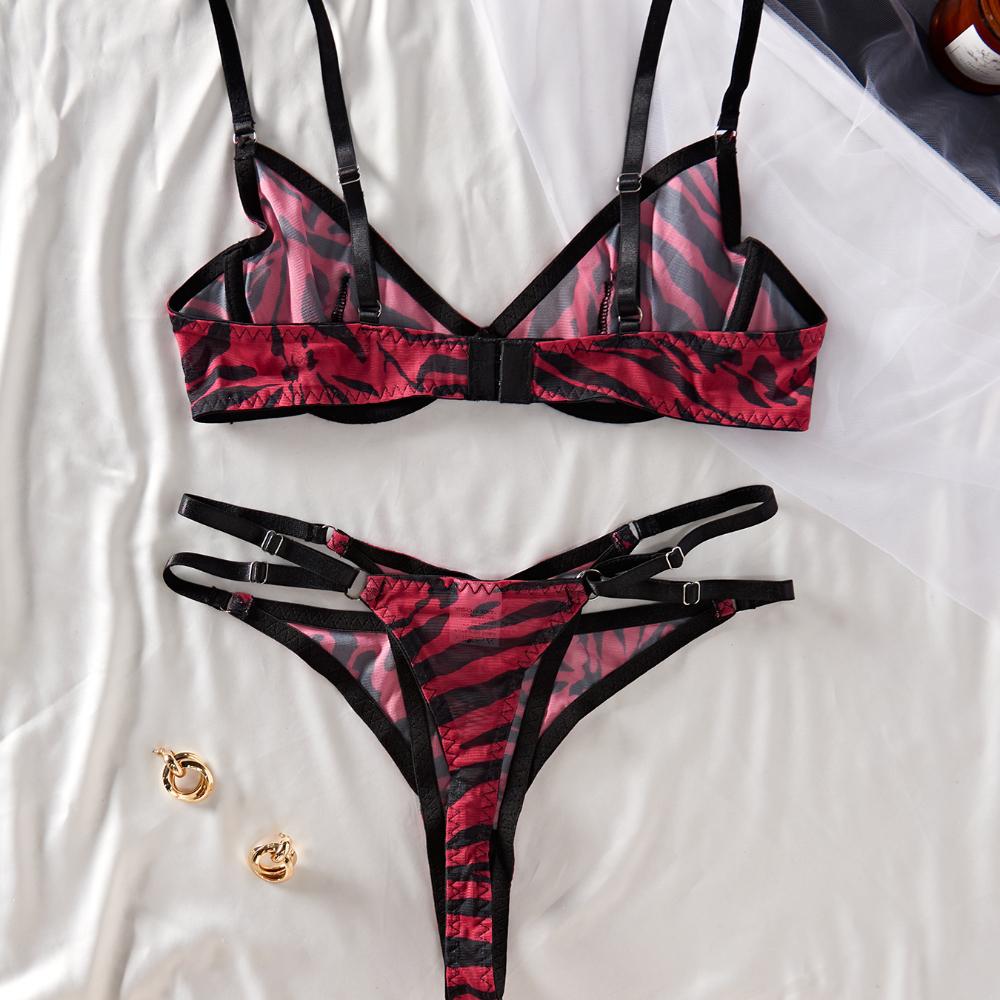 Sexy Women Underwear Set Europe Ultra Thin Zebra-stripe Brassiere Hollow Temptation Classic Bandage Underwire Push Up Bra Set