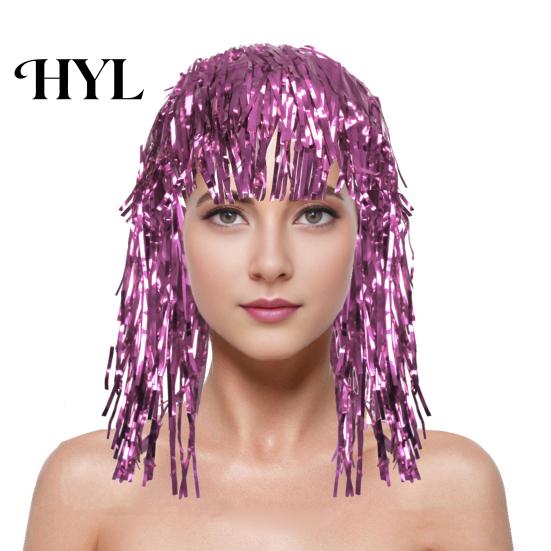 Party Accessory Foil Tinsel Wigs for Adults Fancy Dress Shiny Wig Glow Metallic Masquerade Disco Hat Photo Booth Prop Cosplay Supplies Long-Lasting