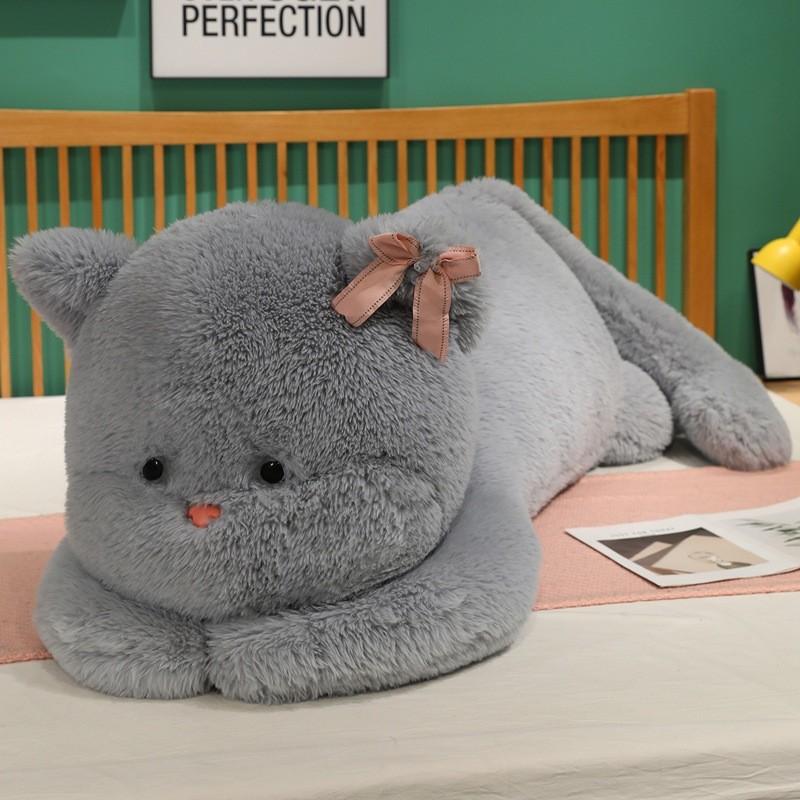 Cute Cat Plush Pillow With Bows Decoration For Cozy Sleep And Comfort