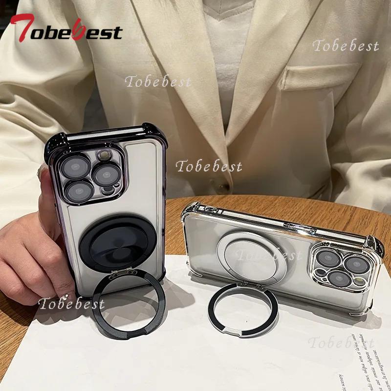 360 Degree Rotating Magnetic Bracket Shockproof Plating Case For Huawei Honor Magic 7 Lite 6 5 4 3 Pro Transparent Back Cover