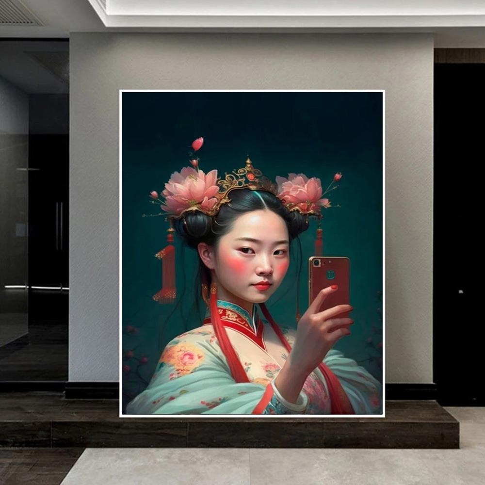 Funny Altered Art Victorian Woman Portrait Poster Prints For Living Room Home Decor Vintage Nobel Girl Canvas Painting Wall Art