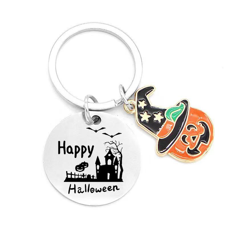 Stainless Steel Halloween Pumpkin Ghost Keychain Pendant
