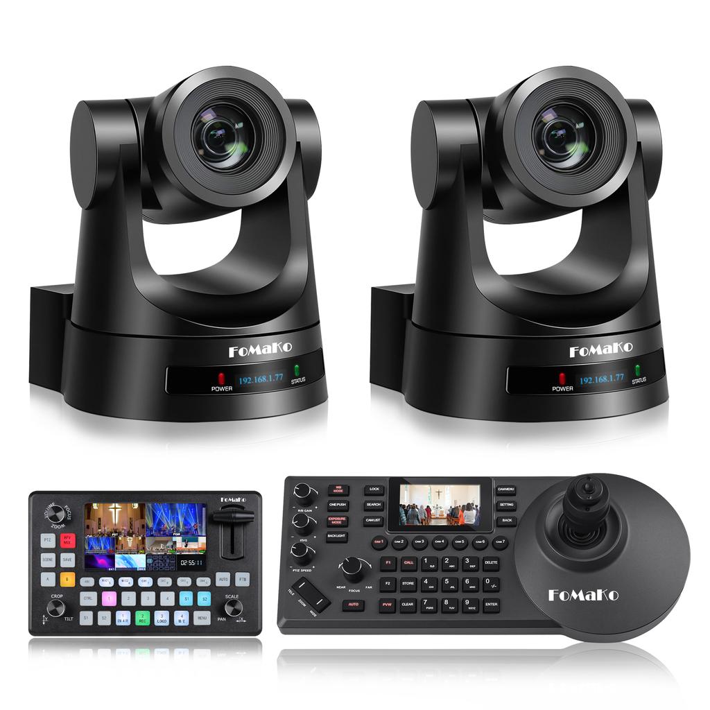FoMaKo BH430 2*FMK30SDI 30x SDI HDMI PTZ Camera Kit 1pc PTZ Camera Joystick Controller 1pc Video Mixer Switcher for Church