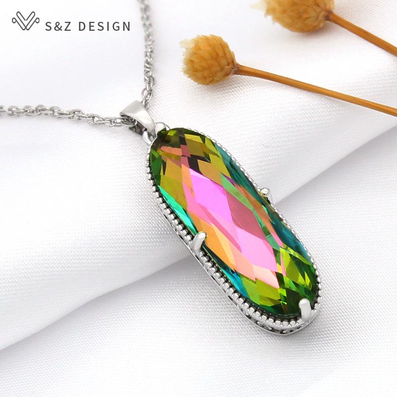 Vintage Elegant Large Oval Crystal Pendant Rose Gold Color Necklace For Women Girls Wedding Luxury Jewelry Gift