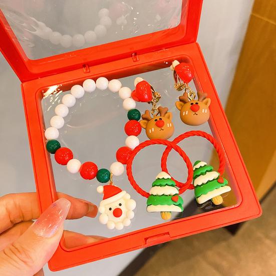 5Pcs/Set Christmas Bracelet Earrings Kit Handmade Kids Colorful Beads Bracelet Santa Claus Reindeer Tree Charm Jewelry Holiday Gift