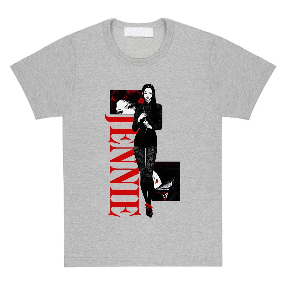 Back To School Anime Black Tee Jennie Korean Singer Tshirts Cotton Short Sleeve T-shirt Unisex Top