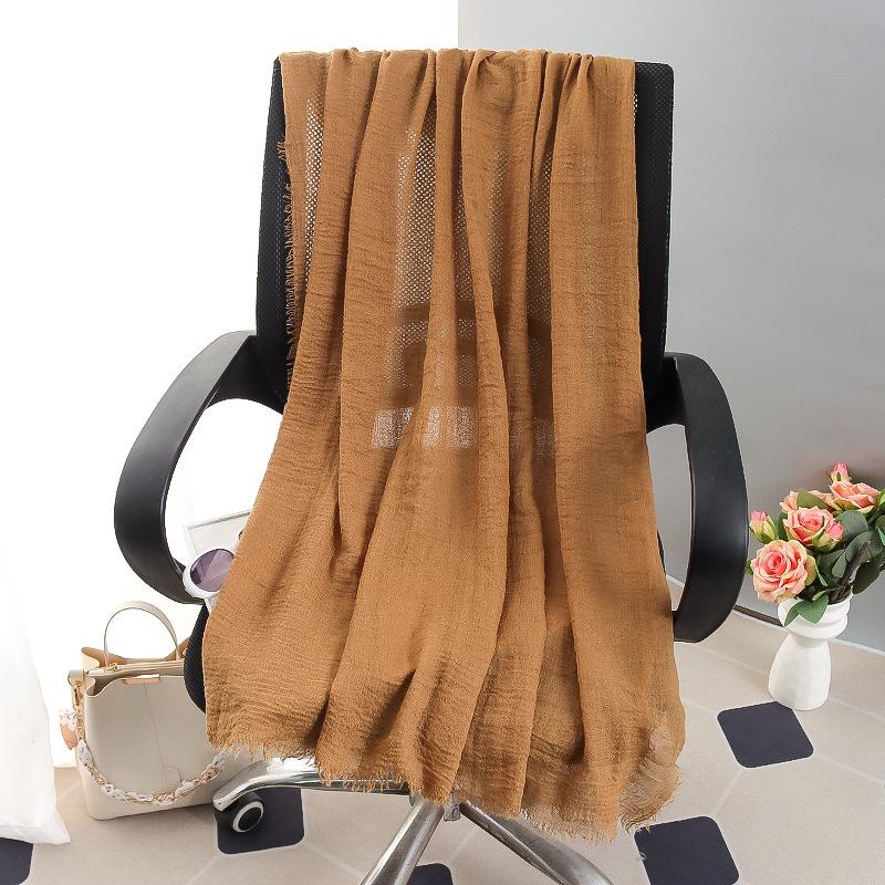 Sciarpa grande da donna in cotone e lino di colore puro: Foulard musulmano primaverile/estivo, telo mare, scialle con protezione solare