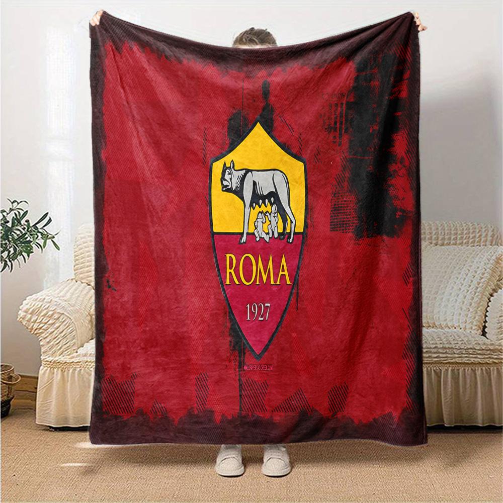 Coperta in Flanella con Stemma AS Roma, Poliestere Morbido, Design Moderno, Per Tutte le Stagioni, per Campeggio, Viaggi, Regali per Feste o Compleanni