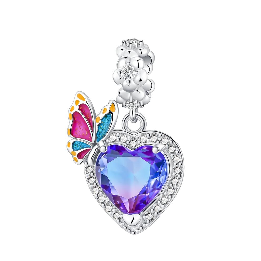 Copper Metal Heart-shaped Pendant Bead Component Pure Color Butterfly Flower Romantic Perfect Gift Compatible With Authentic Original Bracelets