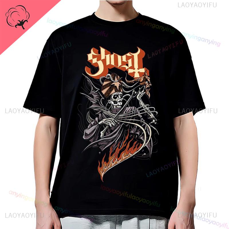 Y2K-Ghost-Band-T-shirt Mens Rock Band Graphic Pattern Cotton T-shirt Casual Vintage Horror Style Harajuku Short-sleev Women Top
