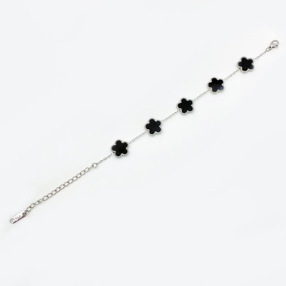 Lucky Five-Leaf Clover Beaded Bracelet for Women Classic Fashion Minimalist Gold Plated Stainless Steel Jewelry