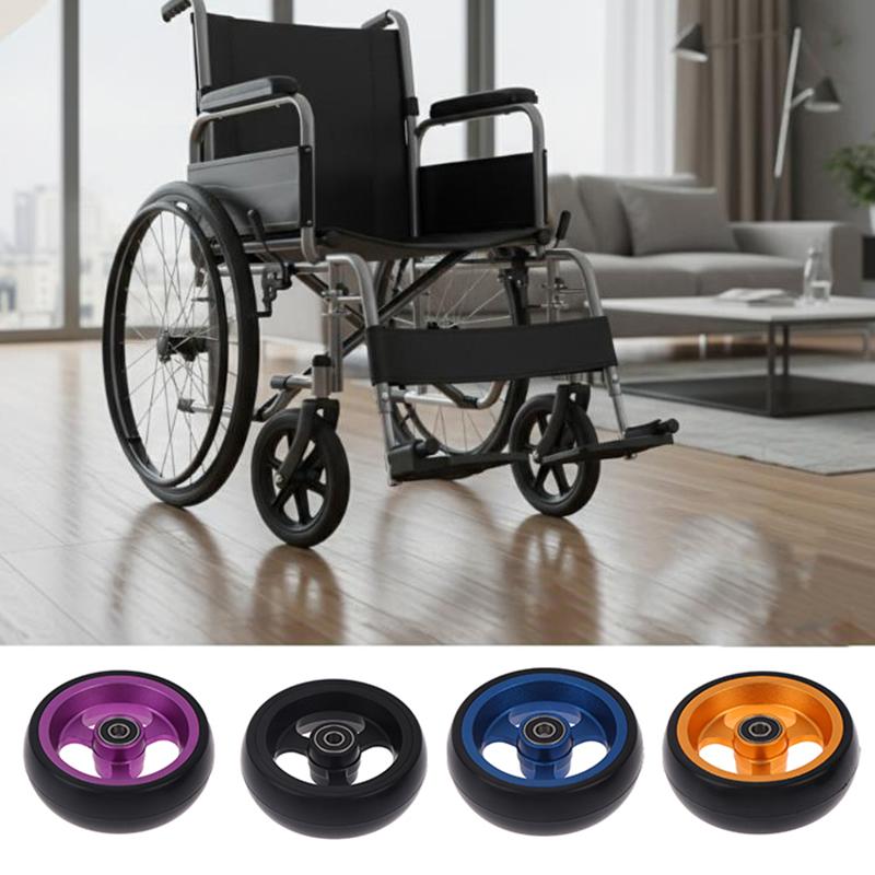 Wheelchair Front Caster Wheel, 4" PU Solid Tire with Aluminum Alloy Hub, Bearing I.D. 8mm, Swivel Caster Replacement