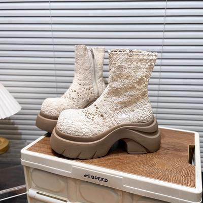 Thick-soled Lace Mesh Cool Boots Fairy Fairy Wind 2025 Summer New Hollow Breathable Short Boots Thin Martin Boots