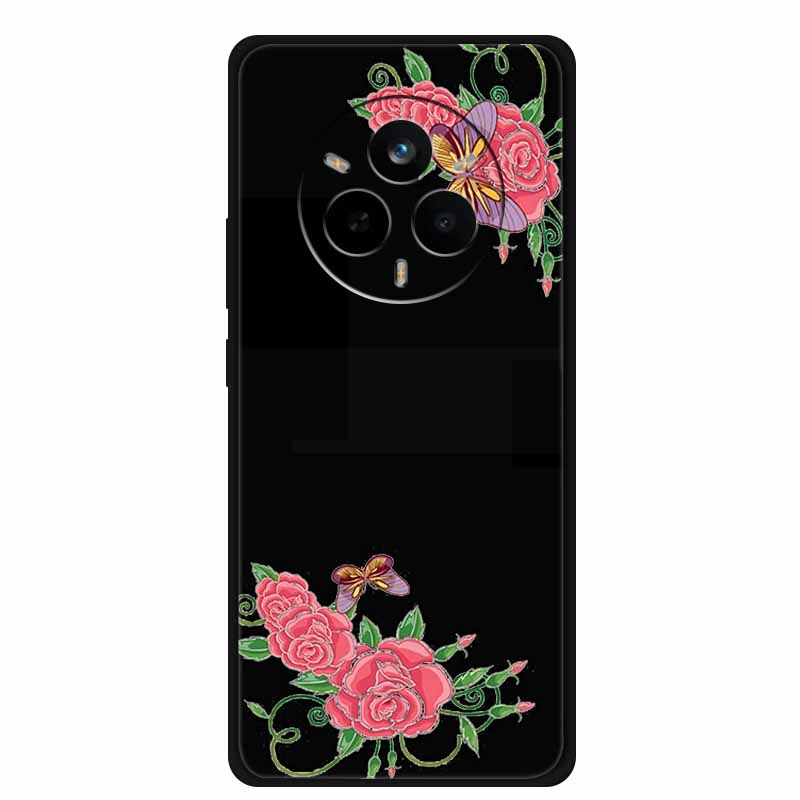 For Realme 14 Pro Case Luxury Phone Cover For Realme 14 Pro+ Cute Floral Black Silicone Soft Case TPU Funda Realme 14 Pro Plus