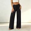 Women High Waist Loose Fit Trousers Drawstring Wide Leg Pants Elastic Waistband Casual Office Style Lightweight Fabric