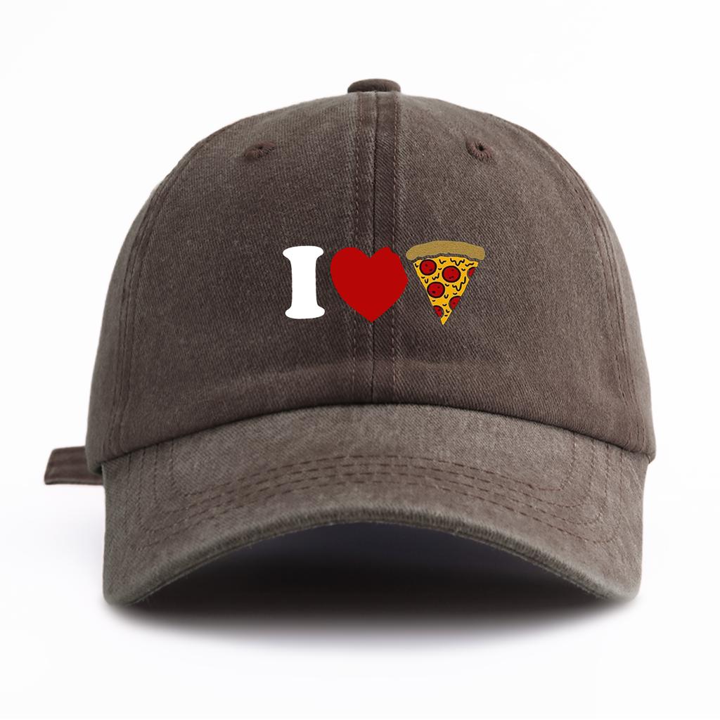 1pc I Love Pizza Print Washed Baseball Cap for Adults, Minimalist Retro Style Casual Soft Adjustable Dad Hat, Perfect As Gift