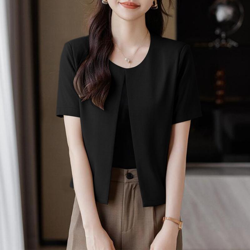 ZANZEA Women Casual Round Neck Short Sleeve Thin Cardigan Tops