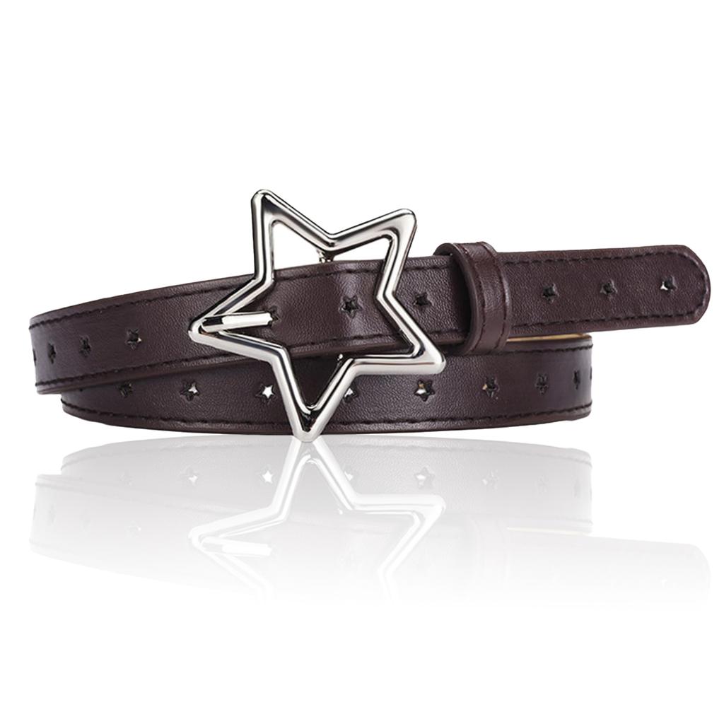 Hollow Star Buckle PU Leather Belt for Children, Thin Star Cutout Hole Waist Strap Decorative Belt for Jeans Dresses