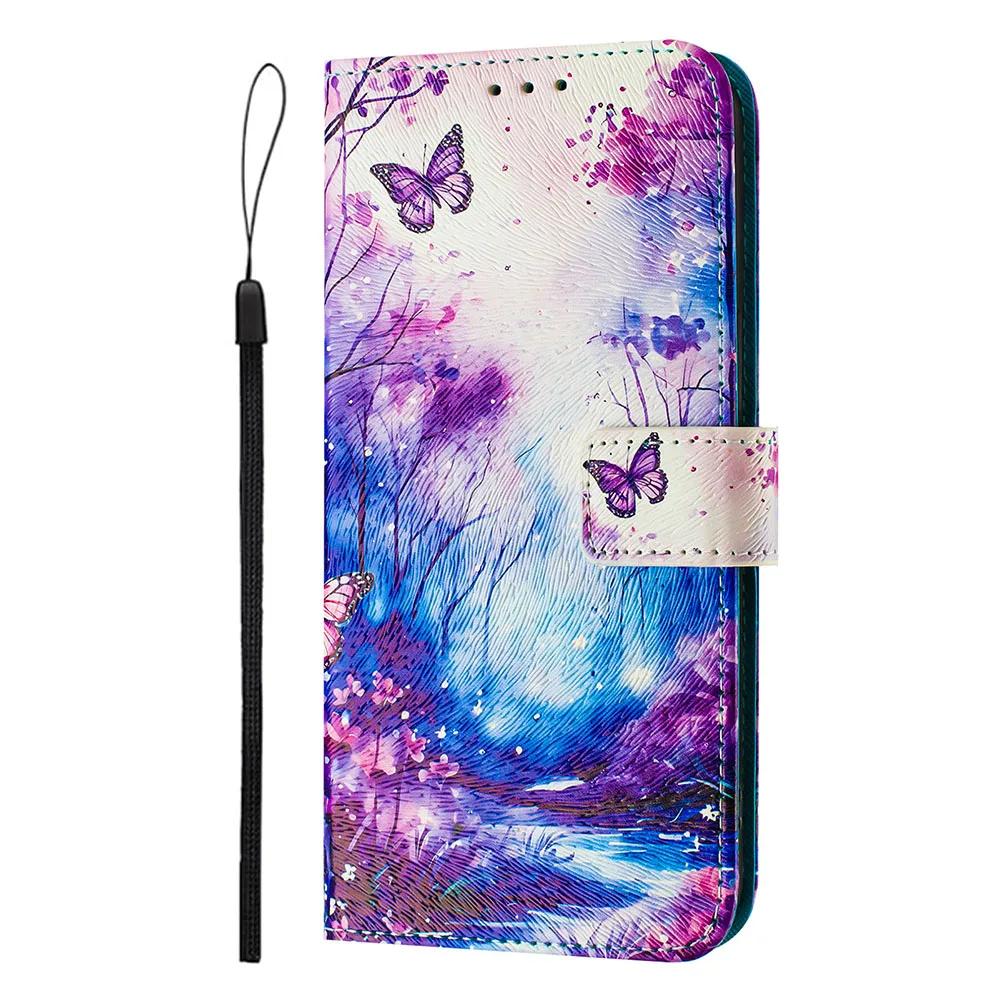 Leather Flip Phone Case For Samsung Galaxy A12 A22 A22S A32 A34 A52 A52S A54 5G Cat Butterfly Painted Wallet Card Holder Cover