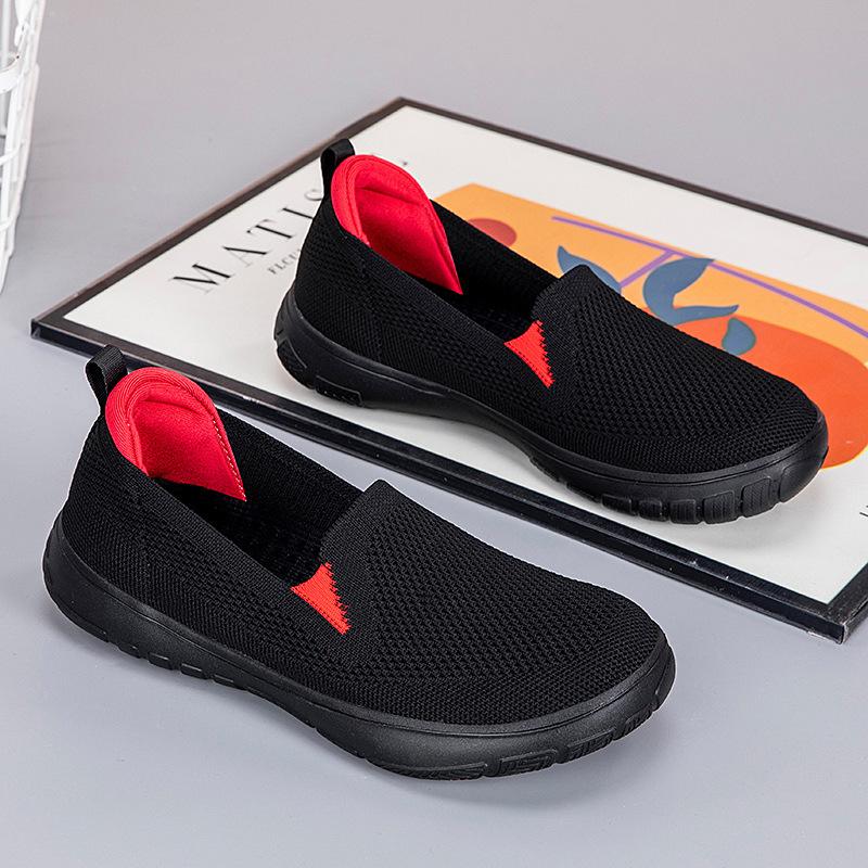 Fashion Women's Vulcanized Shoes Mesh Breathable Sneakers Slip on Flats Platform New Casual Shoes Ladies Anti-slip Walking Woven Shoes