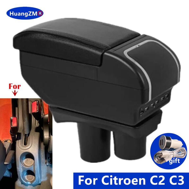 For Citroen C2 C3 Car Armrest Box Central Storage Box Interior Retrofit USB Charging Ashtray Car Accessories