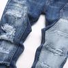 Denim Street Youth Trendy Jeans Embroidered Hole Stretch Small Leg Men's Jeans