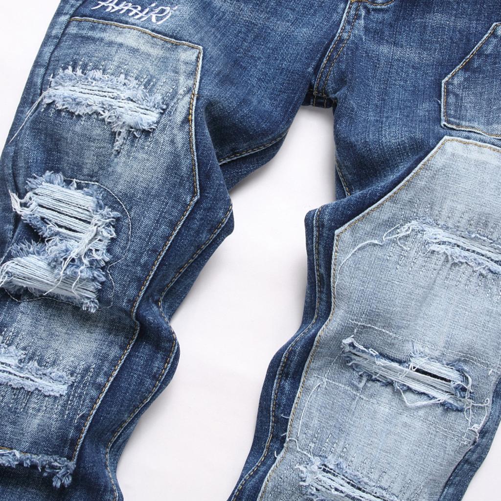 Denim Street Youth Trendy Jeans Embroidered Hole Stretch Small Leg Men's Jeans