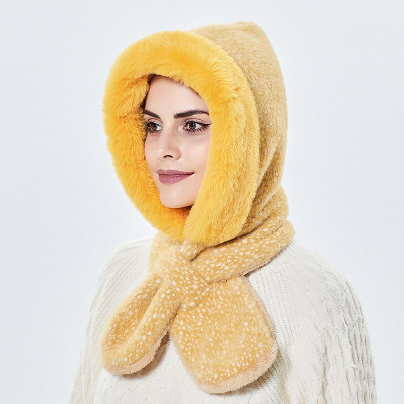 Čepice Dámská Zimní univerzální se šálou Jednodílná čepice Plyšová pulovrová čepice větruodolná zesílená teplá čepice