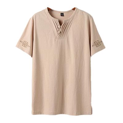 Männer Große Größe Kleidung T Shirts Leinen Chinesischen Stil Sommer V-ausschnitt Große Kurzarm T-shirt Männliche T Tops Plus