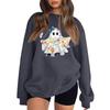 Women's Long Sleeve Neck Sweatshirt Loose Fit Casual Pullover Top, Color and Halloween Small Print
