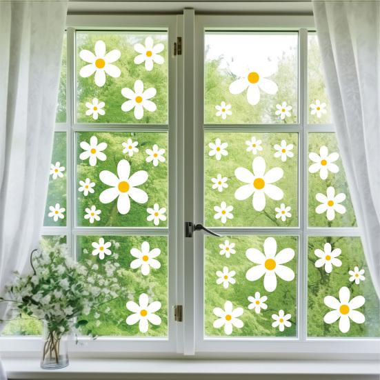 6 Blatt Blume Fenstersticker Niedliche Frühlings-Wildblumen PVC Aufkleber Statischer Floral Glassticker für Zuhause Büro Schulzimmer Dekoration