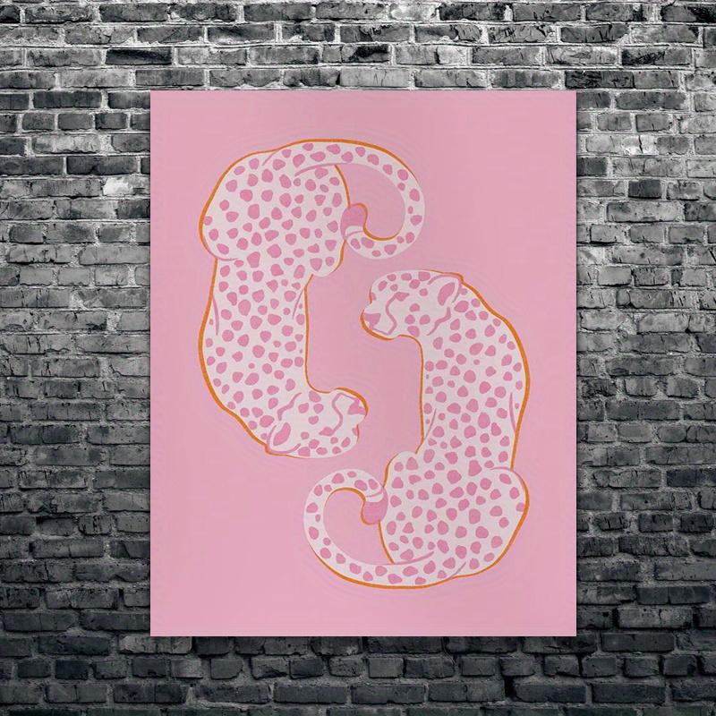 Framed - Cheetah Animal Printed Pink Canvas Wall Art Poster Full of Vitality Decorative Mural Poster Including Hanging Hardware