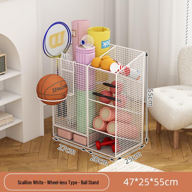Estante de Chão para Armazenamento de Basquete e Prateleira de Brinquedos para Equipamentos Esportivos e Tapetes de Yoga