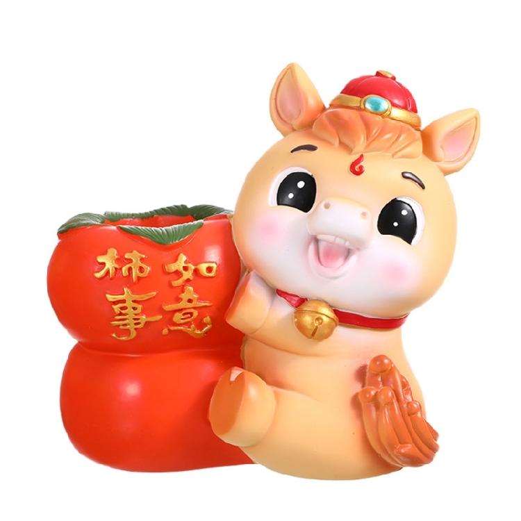 Cartoon Horse Pattern Pen Holders Stationery Holders Chinese New Year Gift Office Home Decoration Resin Pen Organizer