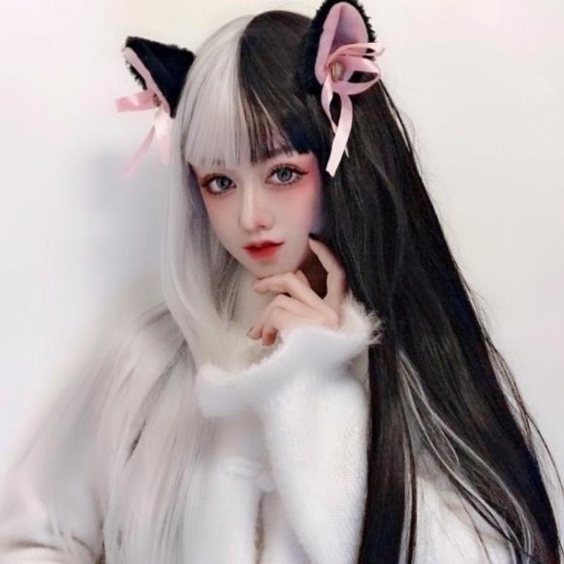 Super Cool Mixed Color Long Straight Hair for Women Sexy Fashionable Heat-resistant Wig Girls Cute and Niche Cosplay Wig Props