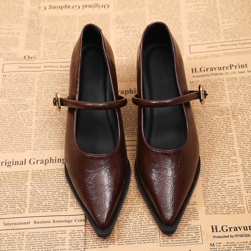 Women Mary Jane Shoes Vintage Pointed Toe Elegant Spring 2026 Ladies Outdoor Low Heel Shoes Fashion Chunky Party Dress Pumps