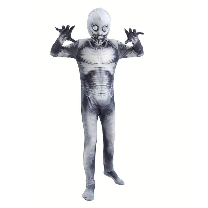 Halloween Magere Hein Skelet Rollenspel Kostuum Bedrukt Masker Speel Rits Jumpsuit Kinderfeest Podiumoptreden Kostuum 100 gray