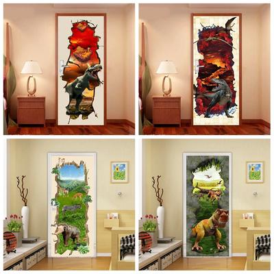 3D Cartoon Dinosaur Door Decal Sticker Realistic Peel and Stick Poster Wallpaper for Children, Living Room Decor Aesthetic