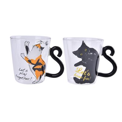 250 ml Cute Cat Glass Juice Šálek kávy Mléko Čaj Kávový skleněný hrnek Cat Tail Rukojeť