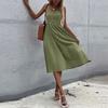 Women's Summer Casual Solid Color Square Neck Sleeveless Dress