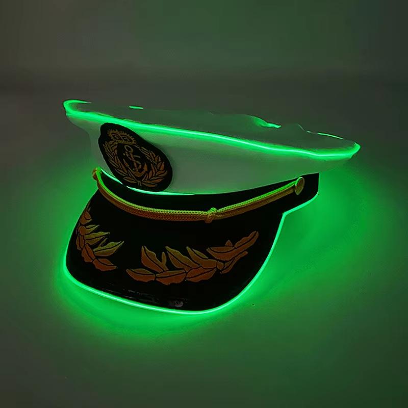 Navy Sailor LED Light-Up Embroidered Captain's Hat for Festivals and Performances