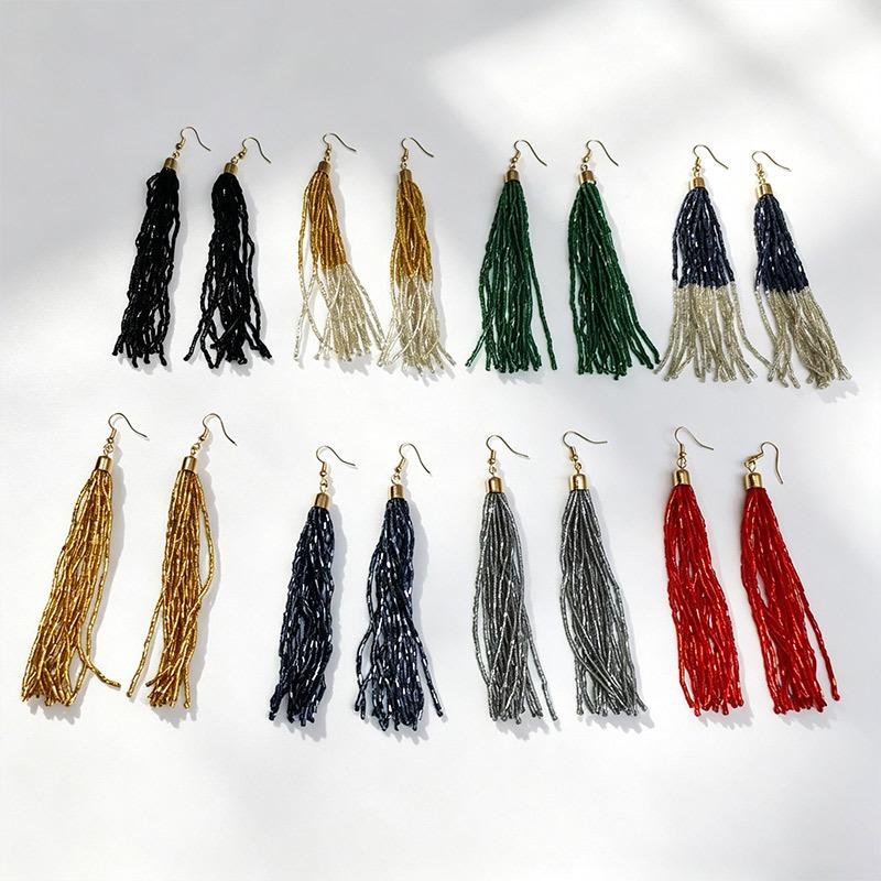 Colorful Tassel Rice Bead Earrings with Long Hooks: Enhance Your Facial Lines