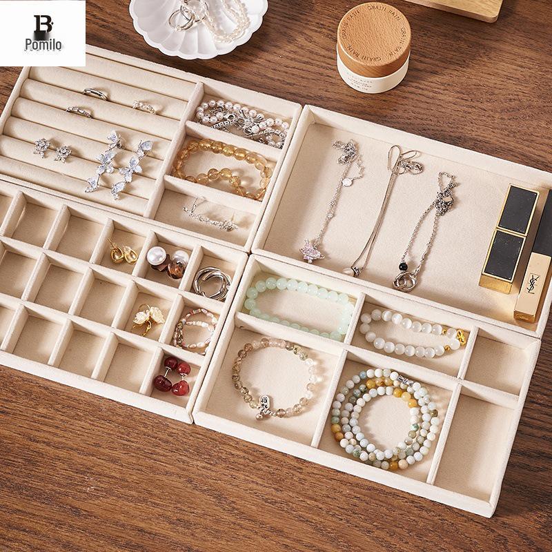 Velvet Jewelry Organizer Tray with Dividers for Necklaces, Earrings, and Rings