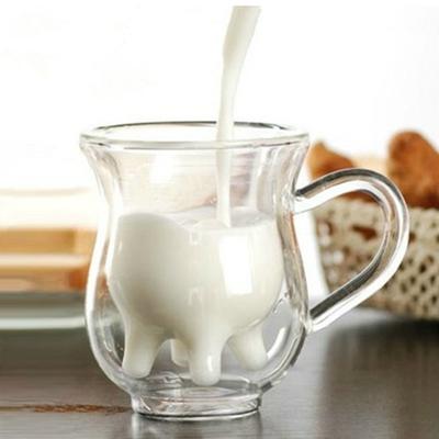 Yaratıcı Inek Çift Katmanlı Cam Kremalı Fincan 250 ml Güzel süt sürahisi Suyu Çay Kahve Fincanı Şeffaf Cam Kupa süt köpürtücü Sürahi