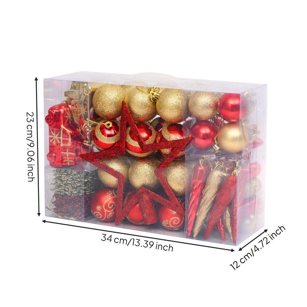 102 Pieces Holiday Decor Lightweight Christmas Tree Ornament Assortment Glittery