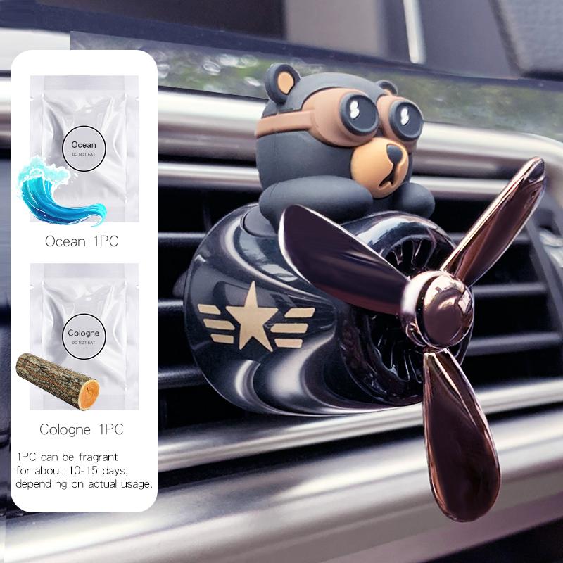 Rotating Pilot Bear Car Air Fresheners Vent Clip Ornaments Perfume Airplane Fragrance Diffuser Aroma Decorations Accessories Men