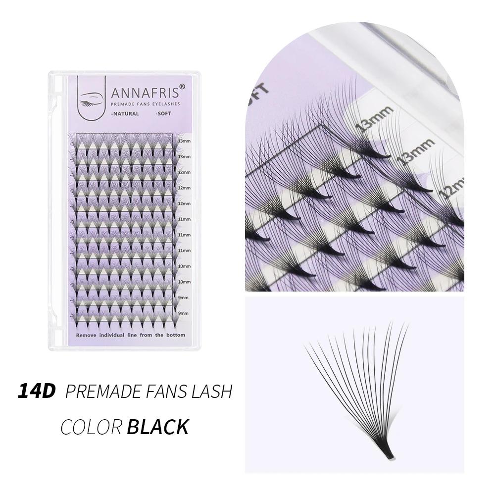 ANNAFRIS 10D 12D 14D 16D 20D Premade Fan Eyelash Extension Thin Pointy Base Roots Russia Volume Lashes Soft Natural False Lashes