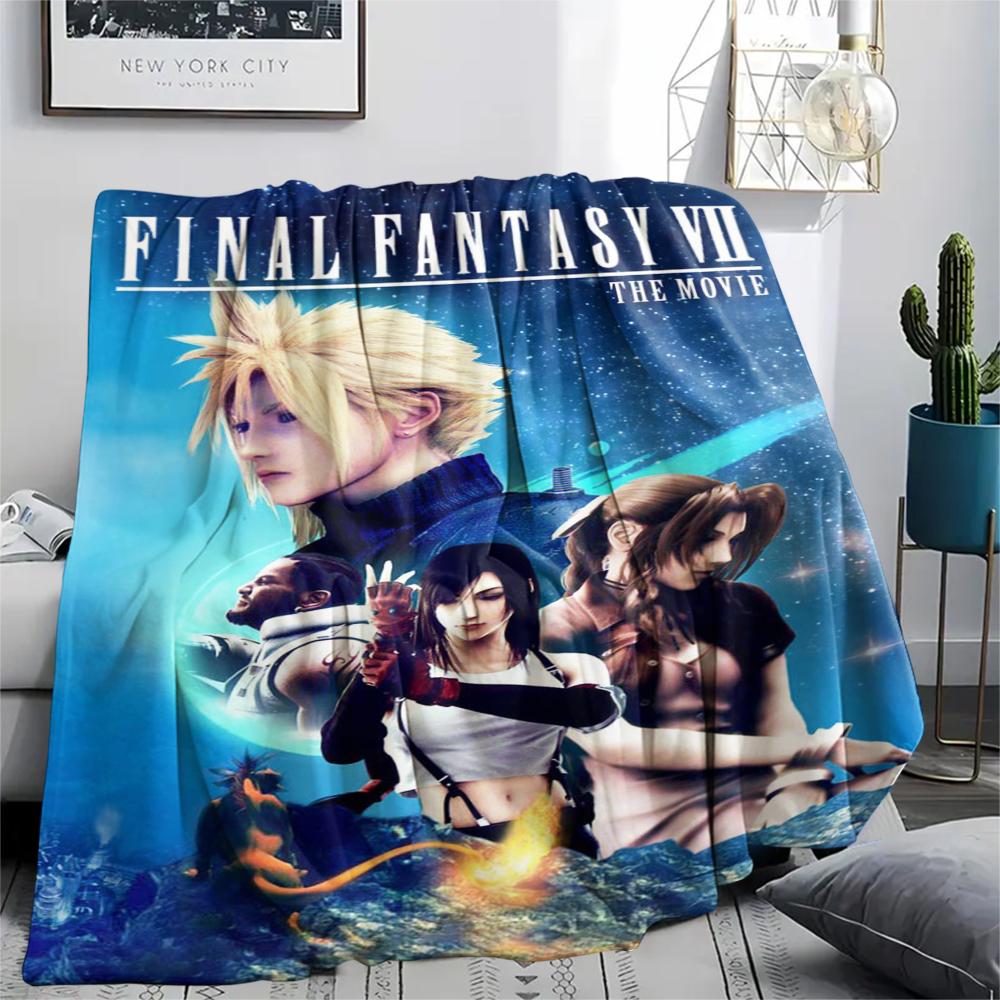 1Pc Final Fantasy Print Flannel Blanket, High Quality Comfortable for All Seasons, Home Decor, Warmth and Comfort, Perfect for Gifts