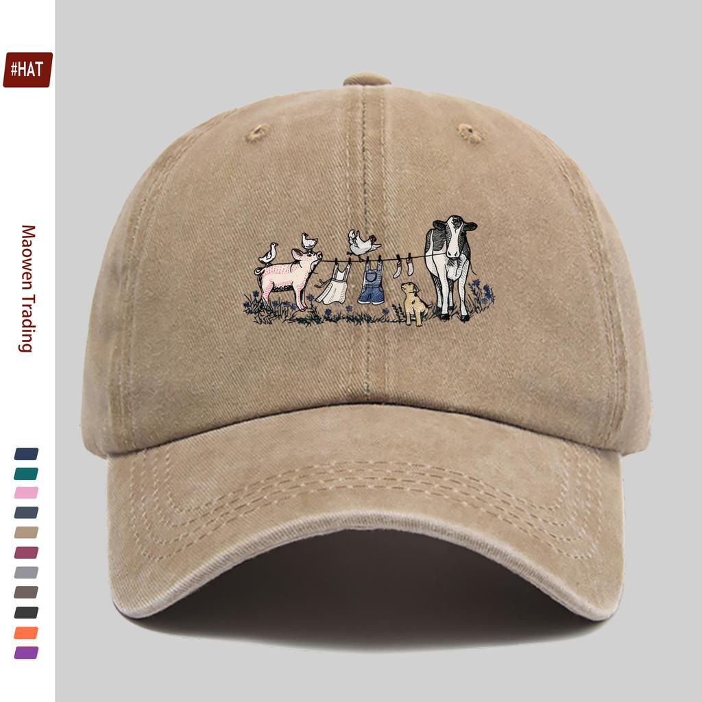 pc Farm Animal Embroidery Style Printed Baseball Cap Casual Design Sun Hat Truck Driver Decor Hat Adjustable Strap Papa Cap